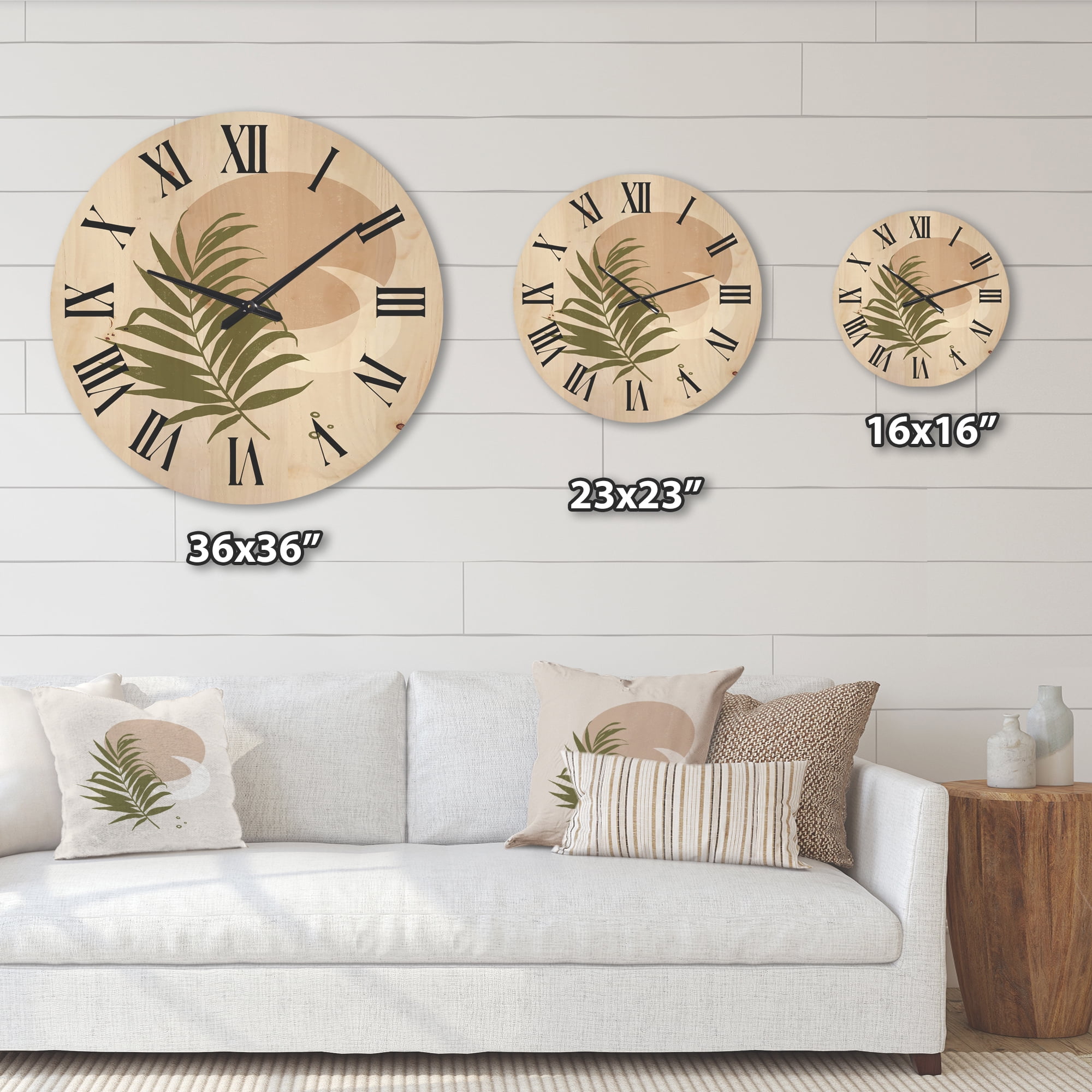 Designart 'Abstract Moon and Sun With Green Leaf II' Modern Wood Wall Clock