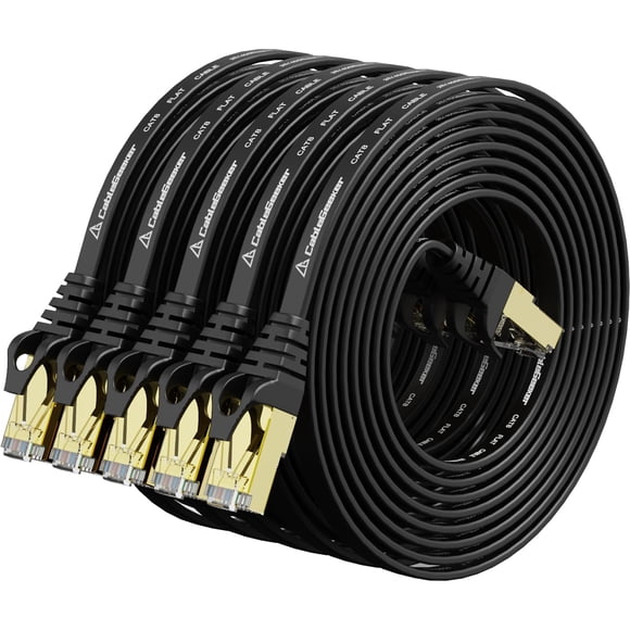 Cat8 Ethernet Cable 7ft 5Pack Black, 2000MHz 40Gbps High Speed LAN Cord, RJ45 Flat Cat 8 Patch Cable for Modem/Router/PC/PS5/Xbox, Black Connectors