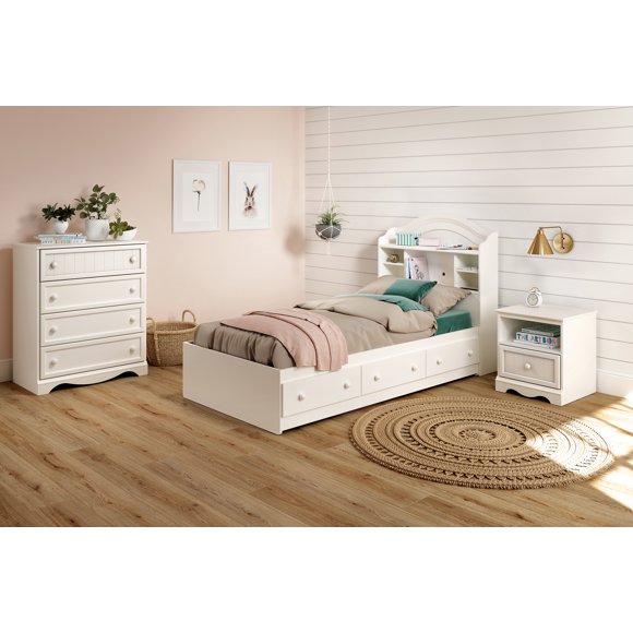 South Shore Savannah Twin Mates Bed with 3 Drawers, in Pure White
