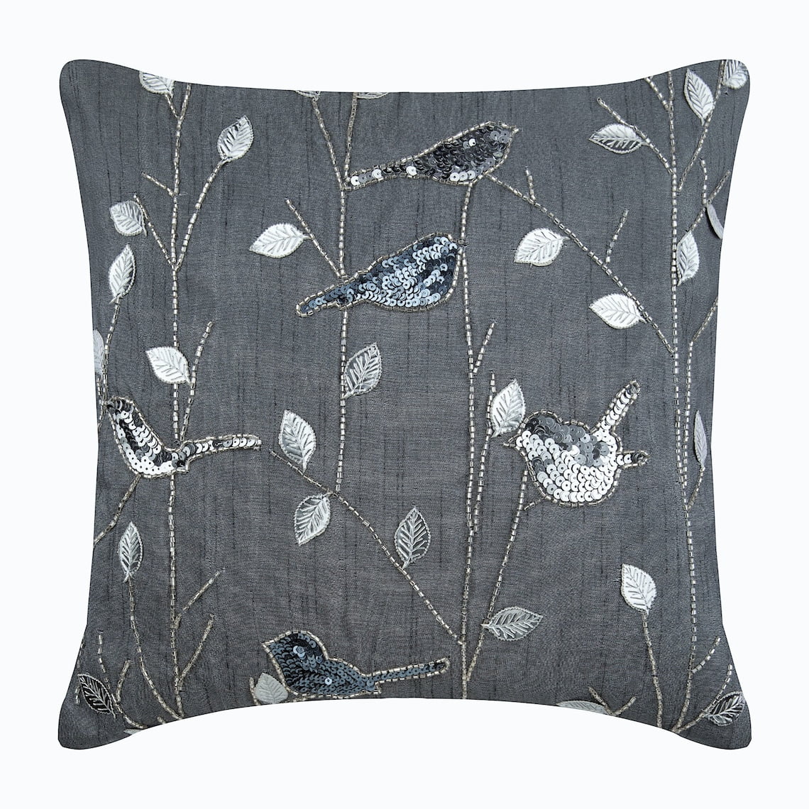 Decorative Pillow Covers, Grey Pillow Shams, Silver Pigeon Birds Pillow