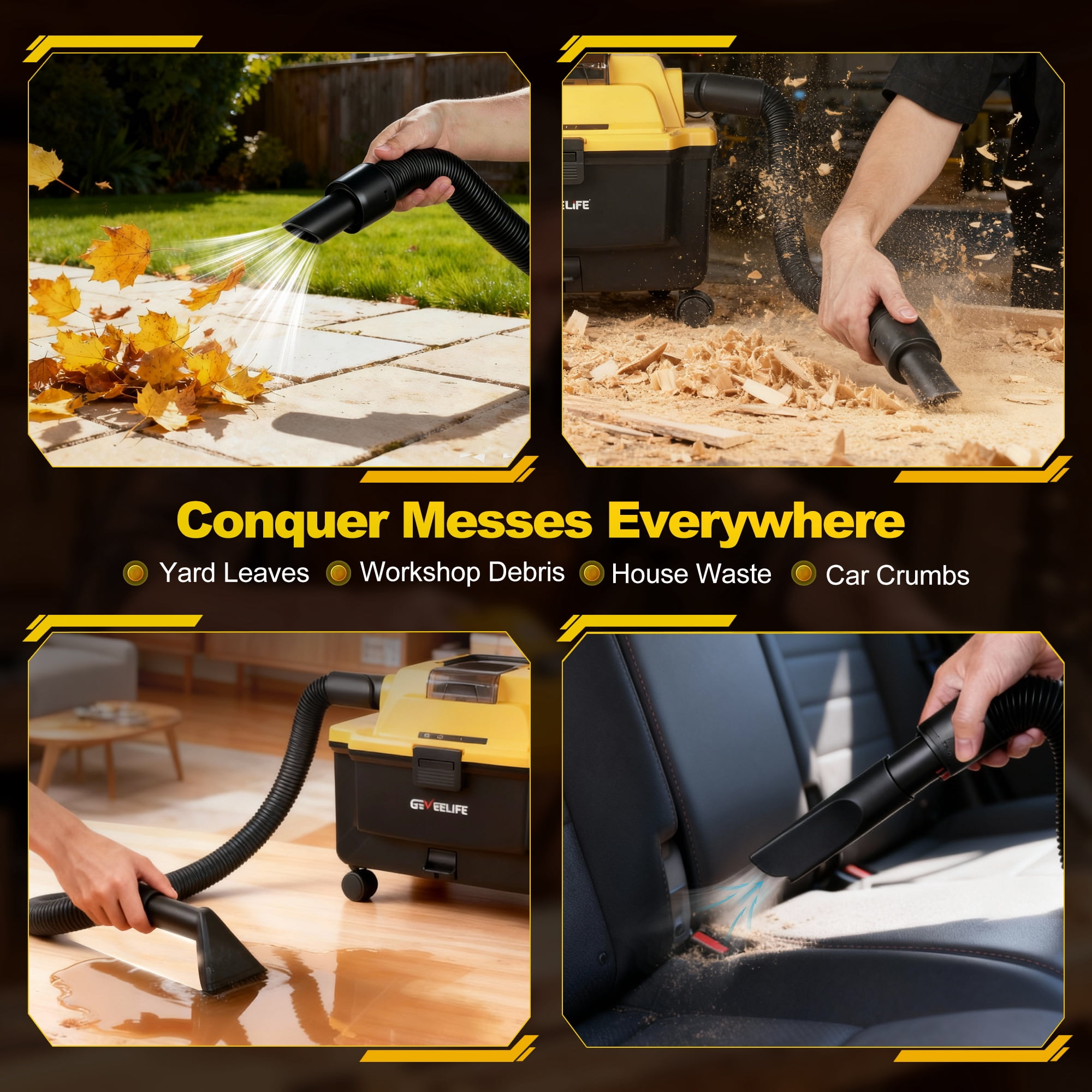 Cordless Wet Dry Vacuum, 4.3 Gallon Shop Vac with 5.0Ah Battery and HEPA Filter, 3-in-1 Cleaner with Strap and Wheels for Garage, Car, Workshop