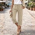 thumbnail image 6 of Petite Capris Pants for Women Summer Casual Loose Pull on Drawstring Elastic High Waist Straight 2026 Lounge Beach Cropped Trousers Khaki L, 6 of 6