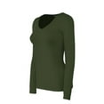 thumbnail image 2 of Bozzolo Women's RT1201 Basic V-Neck Long Sleeve T Shirt Top Olive L, 2 of 3