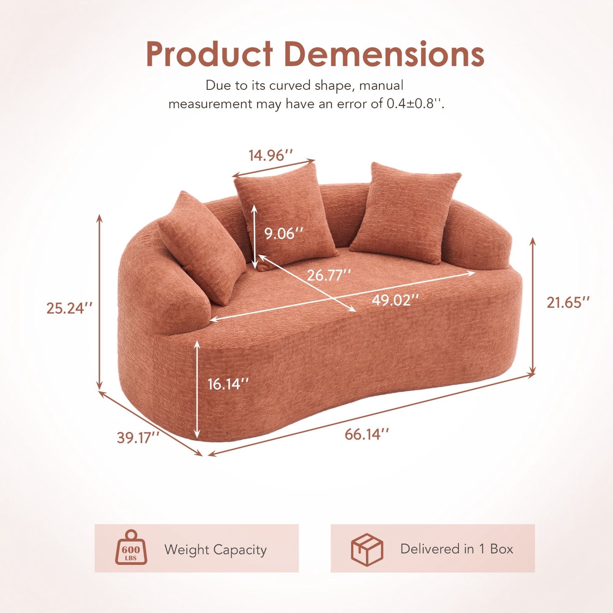 Sailvan Curved Loveseat No-Assembly Chenille Sofa for Small Spaces