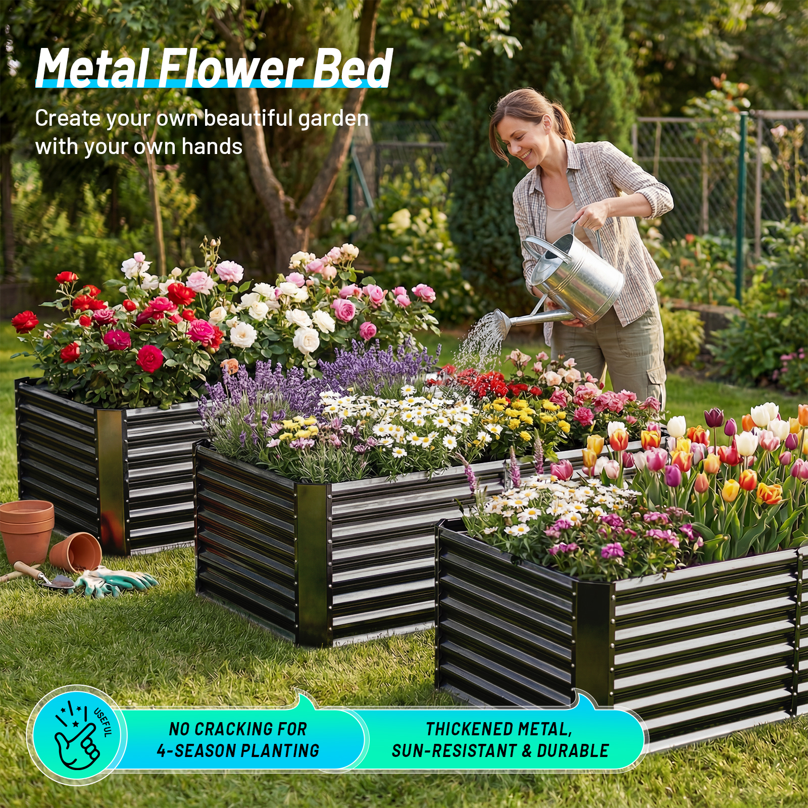 Land Guard 3PCS 6x3x2 ft Galvanized Metal Raise Garden Bed Planter Box Steel Large Vegetable Flower Bed Kit(Deep Grey)