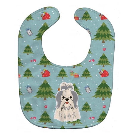 Christmas Shih Tzu Silver White Baby Bib