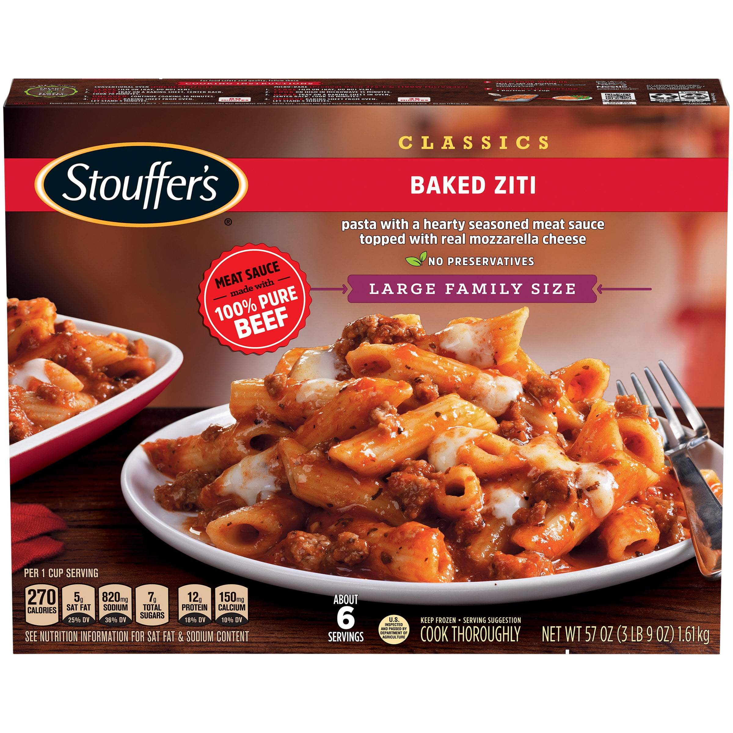 STOUFFER’S CLASSICS Baked Ziti, Large Family Size Frozen Meal - Walmart.com