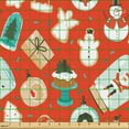 thumbnail image 2 of Ambesonne Christmas Fabric by the Yard Upholstery, Snowman Santa Cookies, 1 Yard, Vermilion Ecru Turquoise, 2 of 5