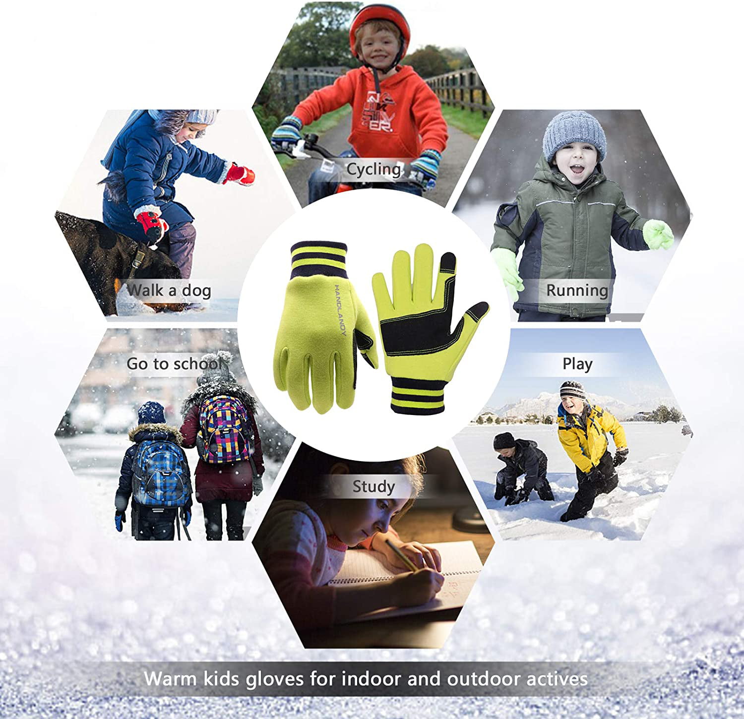 HANDLANDY Kids Gloves Winter Touchscreen Cycling Outdoors Sports Gloves for Boys Girls Toddler 2-13 Years 