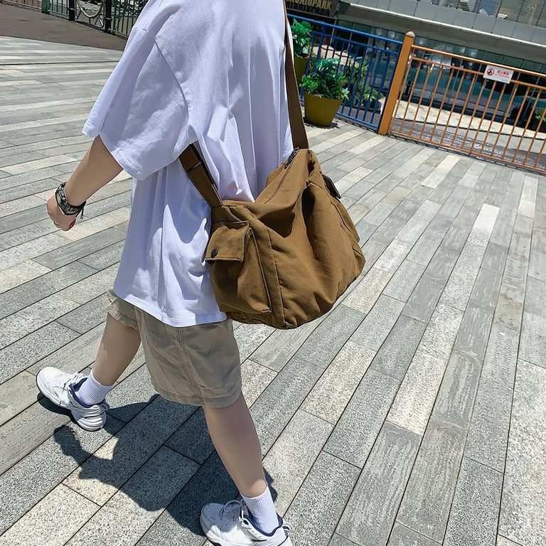 Yucurem Vintage Canvas Messenger Bag Large Multiple Pockets Hobo Bag Crossbody Shoulder Bag for Women Men Coffee Walmart
