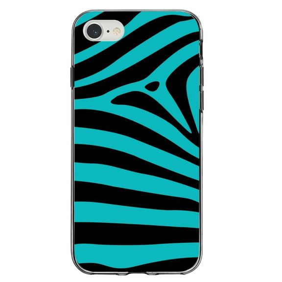DistinctInk Clear Shockproof Hybrid Case for iPhone 7 8 SE (2020 Model) 4.7" Screen TPU Bumper Acrylic Back Tempered Glass Screen Protector - Teal Black Zebra Stripes