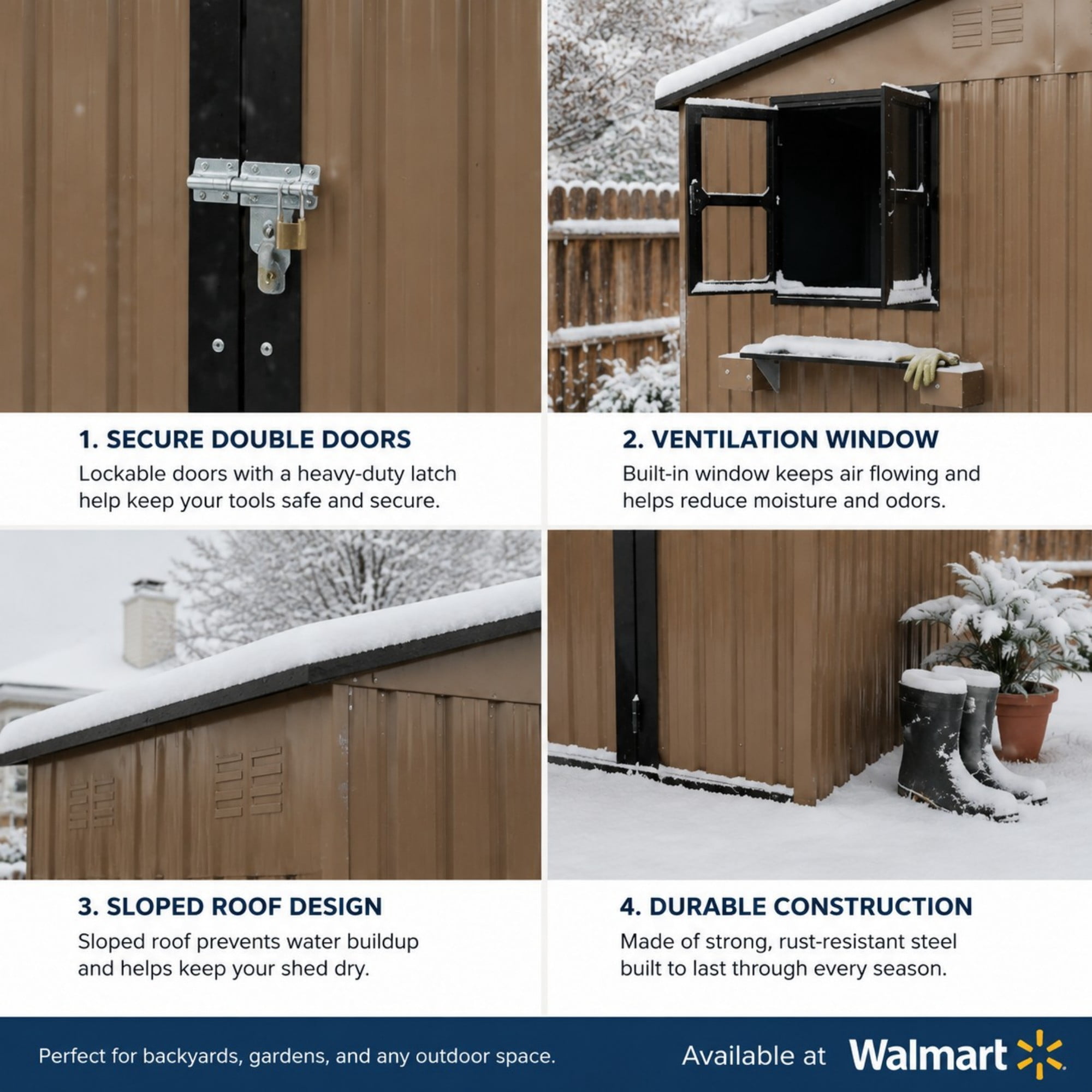 Aukfa 10x8 FT Outdoor Storage Shed with Lockable Doors&Flower Rack, Metal Garden Shed for Bike/Generator/Tool Storage, Brown