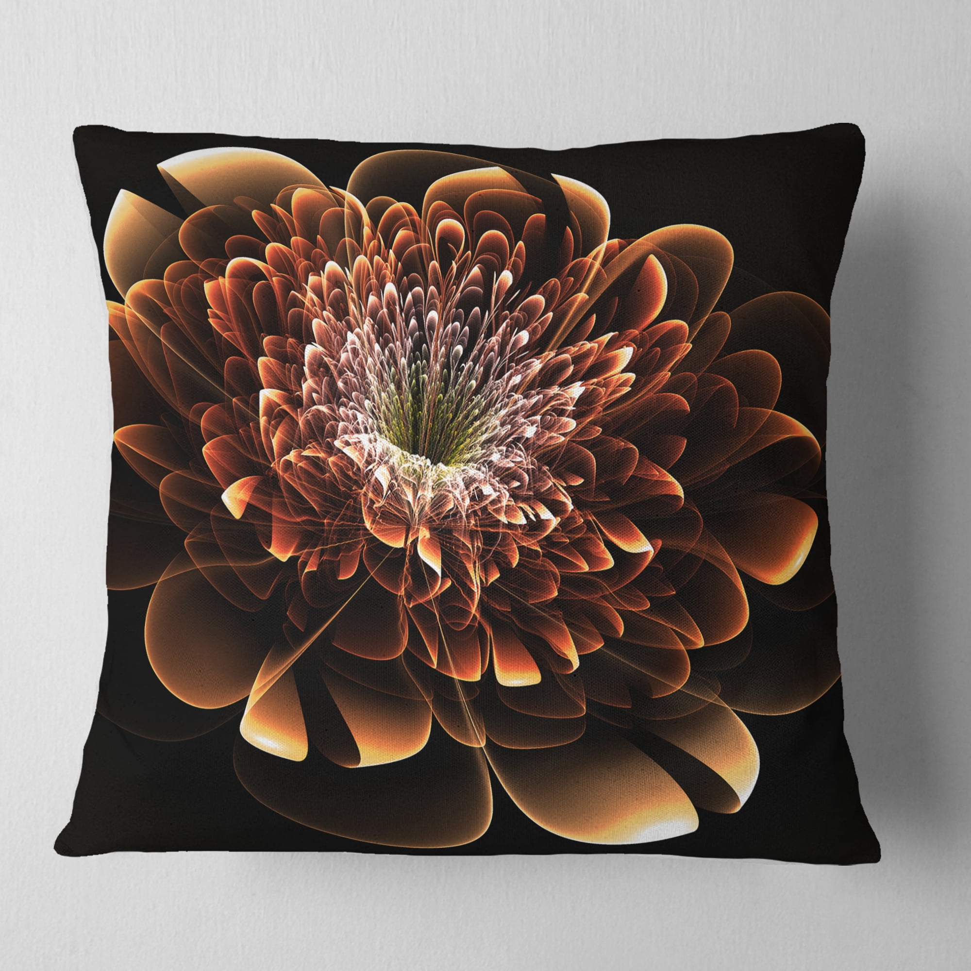 Designart Brown Fractal Flower - Modern Floral Throw Pillow - 18x18