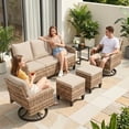 thumbnail image 2 of UDPATIO 6 Pieces Outdoor Conversation Set, All-Weather Wicker Rattan Outdoor Sectional Sofa Set with Ottoman and Swivel Chairs for Poolside, Backyard，Yellow Brown Wicker Beige Cushions, 2 of 9
