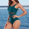 thumbnail image 2 of Sngxgn Women Swimsuit High Neck Plunge Ruched Tummy Control Bathing Suit(Green,XL), 2 of 9