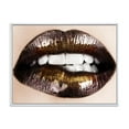 thumbnail image 1 of Designart Black Gold Lips Biting FLOAT FRAME WALL ART, 1 of 4