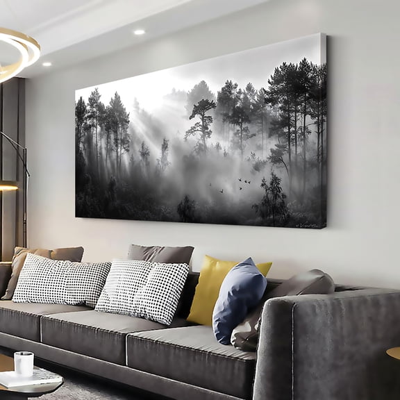 WFSposterBlack and White Forest Wall Art for Living Room Modern Canvas Prints Artwork Picture Paintings Bedroom Office Home Decor