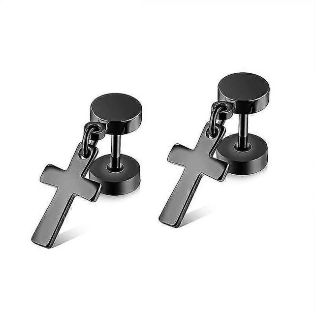 Nuevos 2 piezas de pendientes de cruz simple de caballeros templarios para hombre, pendientes de acero inoxidable con crucifijo, joyería para hombre, regalos, negro 1