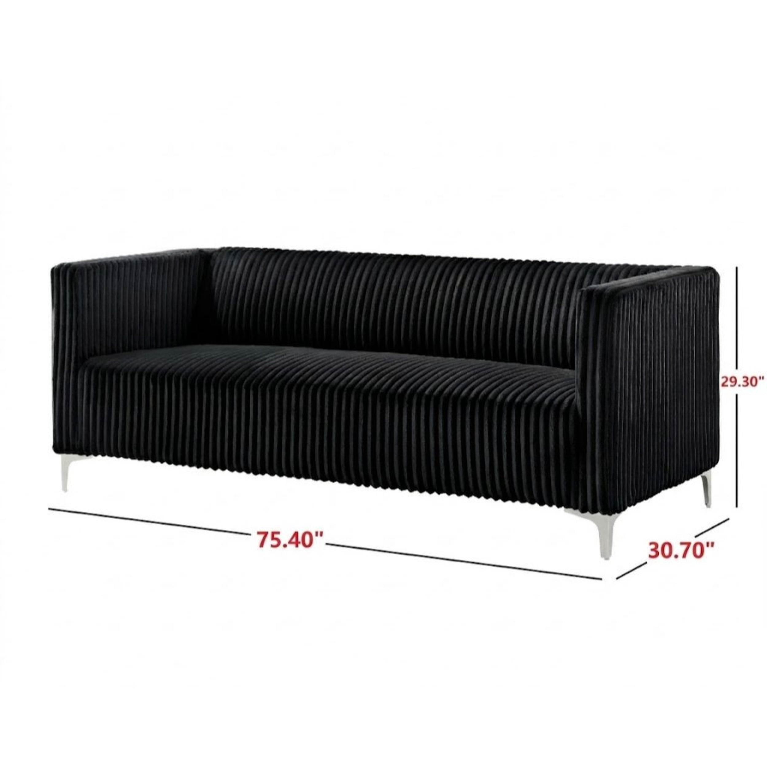 Home Design Gavin 2-Piece Velvet Living Room Set with Loveseat and Sofa, Square Arm Design, Channel Tufted Upholstery, Black