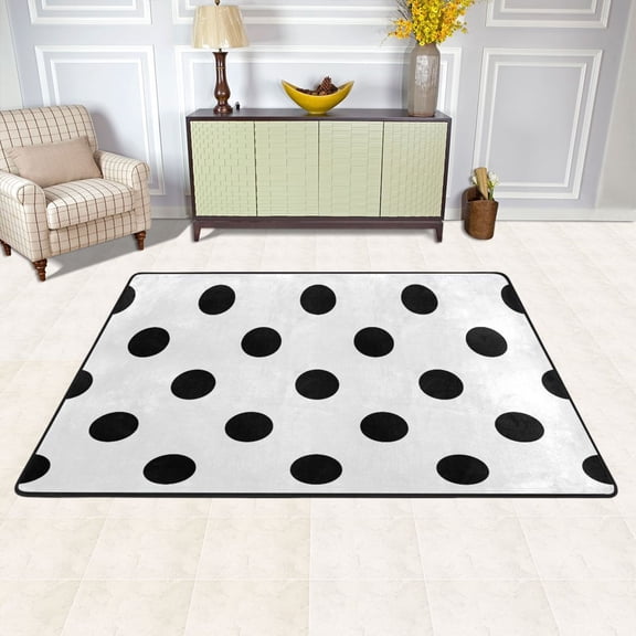 Black Polka Dots Area Floor Mats Soft Large Nursery Rugs Non-Slip Foam Carpets Living Room Doormat for Bedroom Dinning Decor 36" x 24"