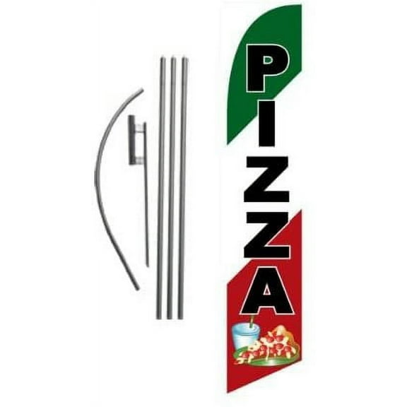 Pizza Restaurant Advertising Feather Banner Swooper Flag Sign with Flag Pole Kit and Ground Stake