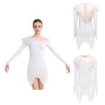thumbnail image 3 of renvena Women Ruched Detail Lyrical Dress Irregular Mesh Hem Ballet Tulle Skirt Leotard Figure Skating Dress White S, 3 of 7