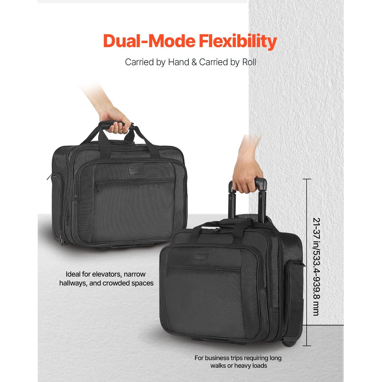 KFFKFF Mobile Laptop Carrier, Accommodates Laptops up to 17.3 Inches, Rolling Work Bag, Computer Carrier with Wheels and Extendable Handle, Suitable for Professional Travel and Office Use, Unisex