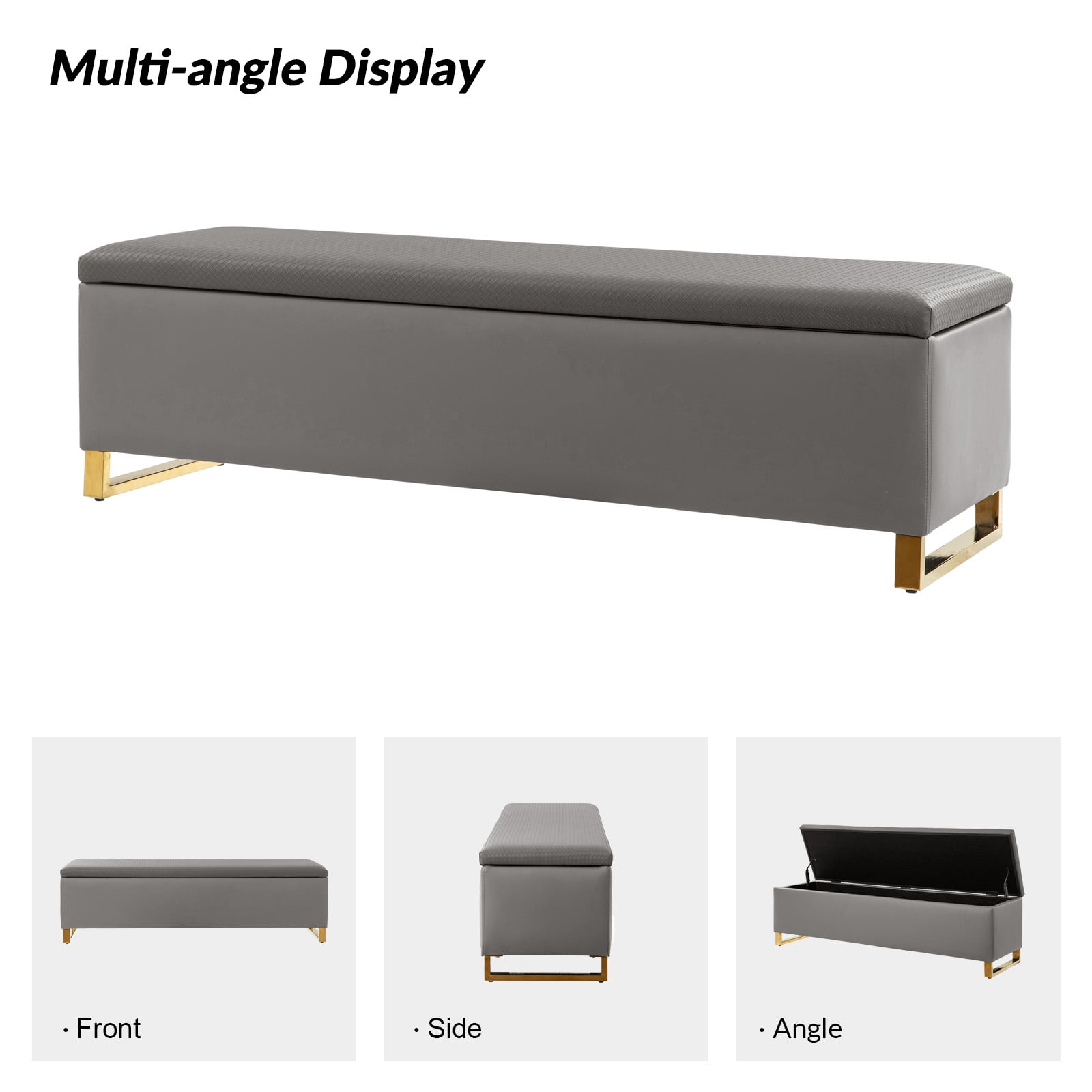 Tina's Home Storage Bench with 2 Nesting Ottomans,  Upholstered Entryway Bench with Stainless Steel Legs Modern Seating for Living Room, Bedroom  Grey