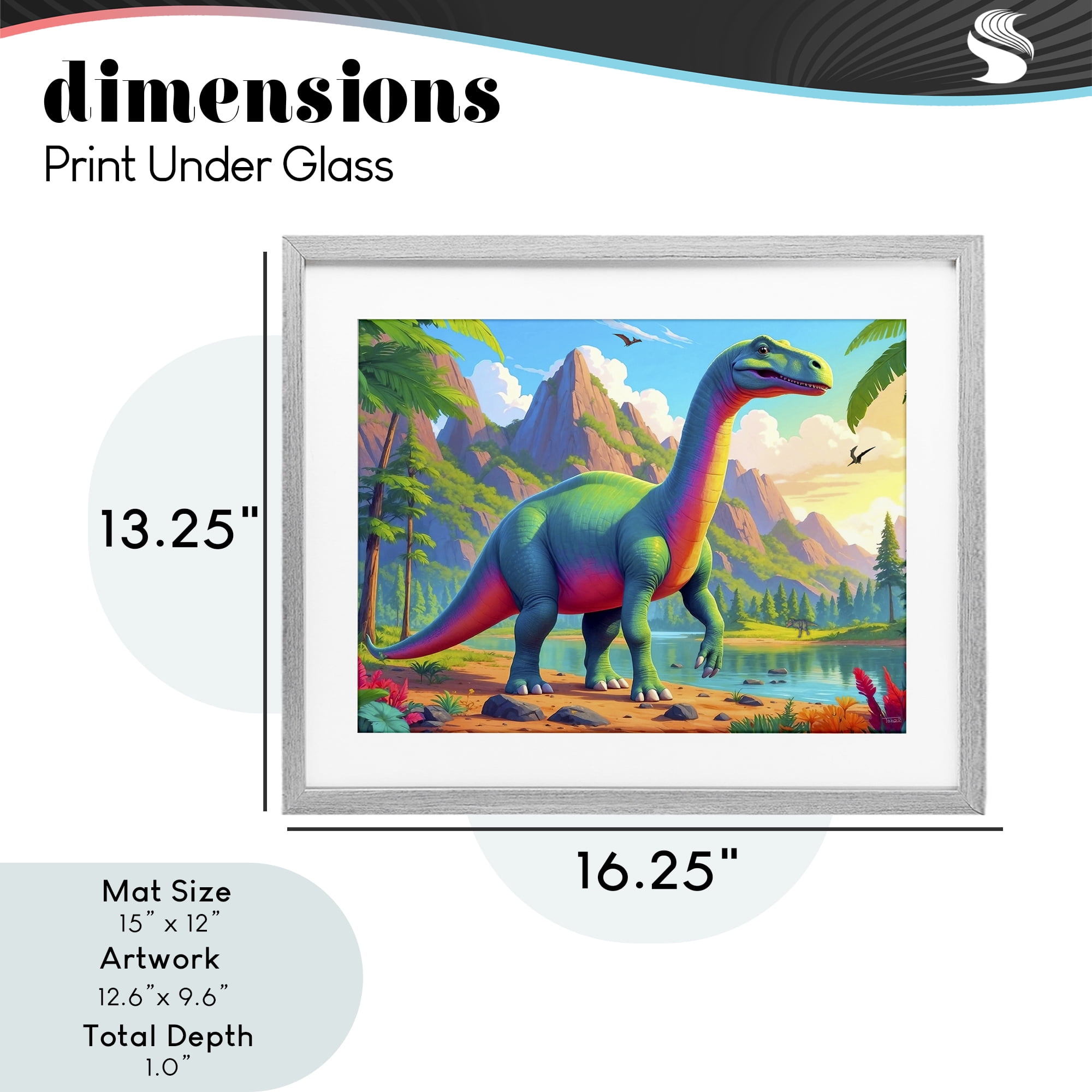 Stupell Industries Vibrant Brontosaurus by River Gray Framed Print Under Glass, design by Tabz Jones