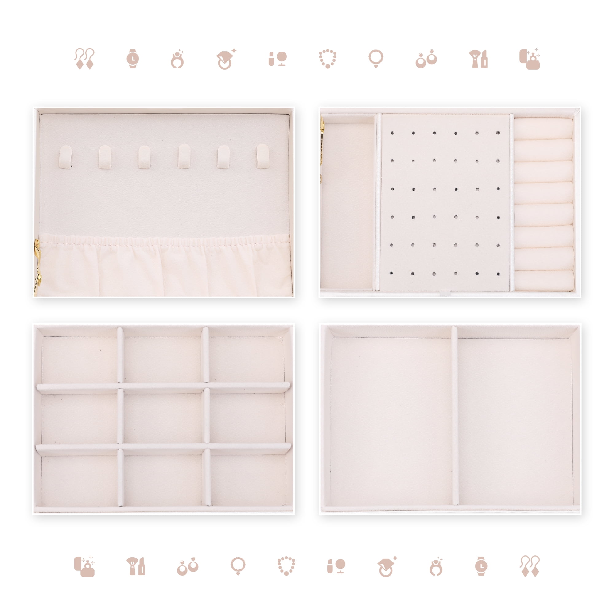 Unique Bargains 3 Layer Jewelry Box PU Leather Jewelry Organizer Case with Drawer White
