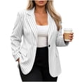 thumbnail image 2 of Inverlee Striped Long Sleeve Lapel Single Button Blazer Jackets for Women Business Office Oversized Pocket Outerwear Urban Daily Relaxed Coats White XXL, 2 of 8