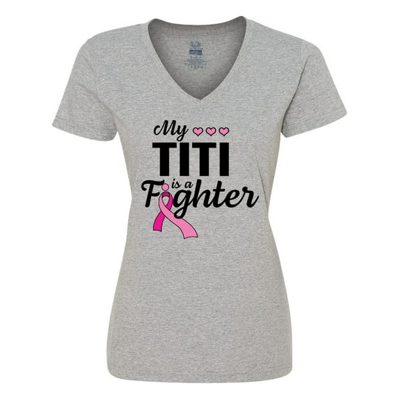 Inktastic Breast Cancer Awareness My Titi is a Fighter Women's V-Neck T-Shirt