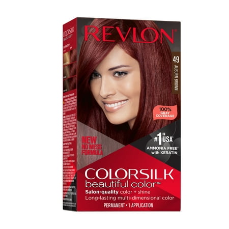 Revlon Colorsilk Beautiful Color Permanent Hair Color, Long-Lasting High-Definition Color, Shine & Silky Softness with 100% Gray Coverage, Ammonia Free, 049 Auburn Brown, 1 Pack