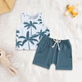 thumbnail image 2 of TOWED22 Toddler Boy Summer Outfits 2pcs Soft Cotton Sleeveless Tee Tank + Print Drawstring Shorts Clothes Set(Blue,18-24 M), 2 of 7