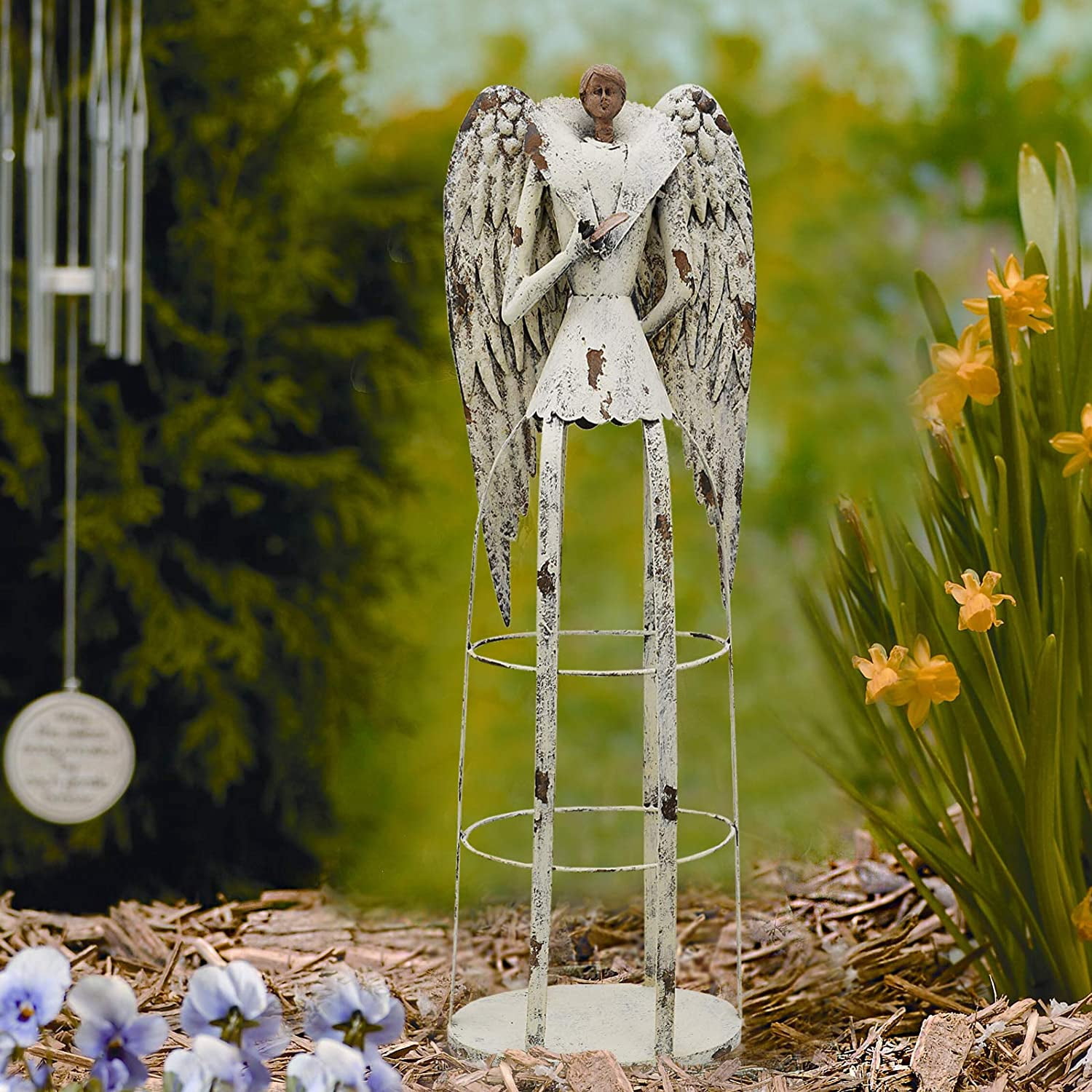 RAINBOW HANDCRAFTS 30” Antiqued Metal Guardian Angel Garden Statue, Hand Painted Decor