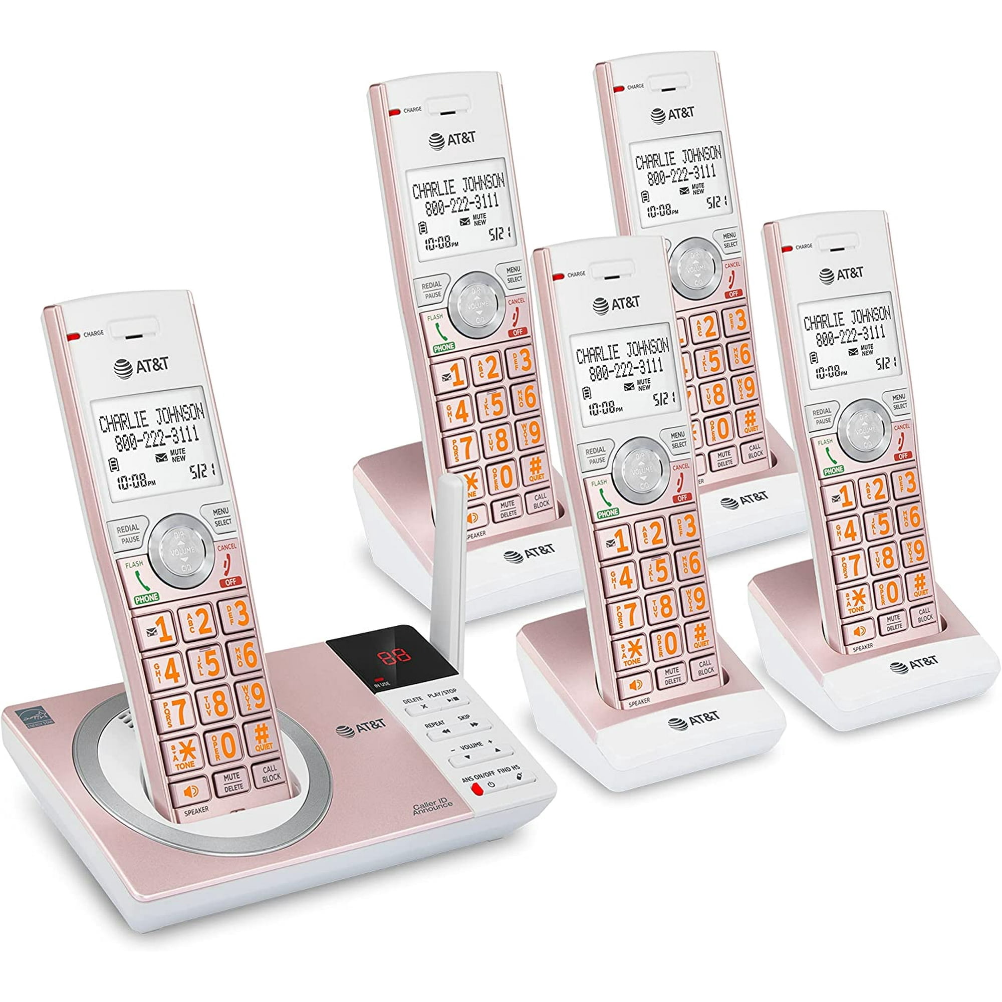 AT&T CL82557 5 Handset Answering System with Caller ID Announce, Rose Gold
