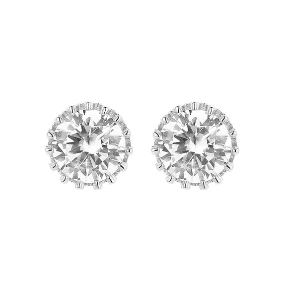 Sterling Silver Crown Stud Earrings with Crystals