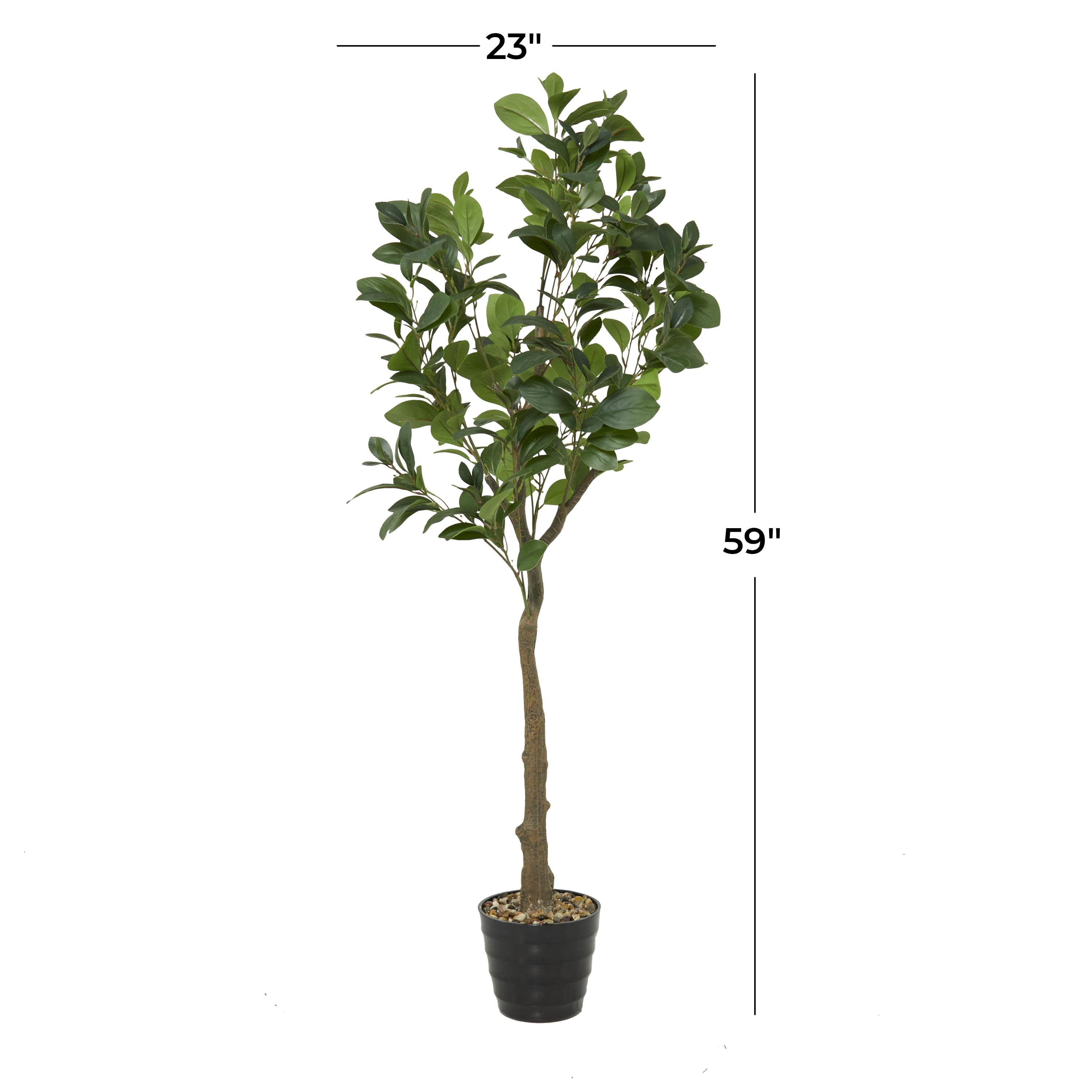 DecMode 59" Artificial Fig Tree in Realistic Leaves and Black Melamine Pot