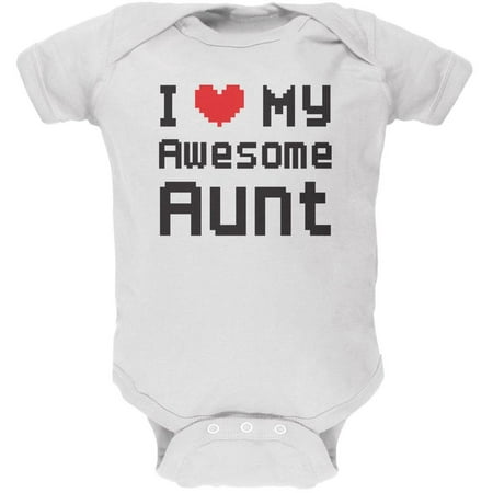 I Heart My Awesome Aunt 8 Bit Pixel White Soft Baby One Piece