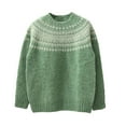 thumbnail image 4 of Fair Isle Sweater for Women Comfortable Crew Neck Loose Sweater Vintage Printed Fall Winter Business Casual Outfits Pullover Knit Tops Light Green XXXXL, 4 of 4