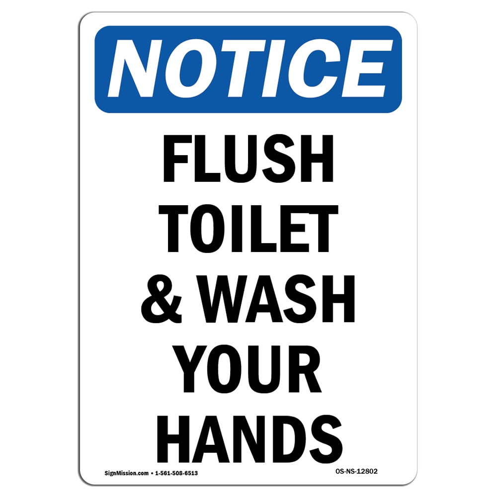 OSHA Notice Sign Flush Toilet And Wash Your Hands 14" X 10" Decal