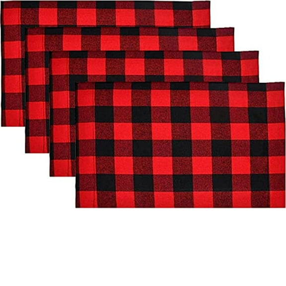 4 Pack Buffalo Plaid Placemats Checkered Place Mats Double Layer Placemats 11.4 x 17.3" Inches Decorative Kitchen Cotton Table Placemats, Black and White