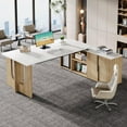 thumbnail image 4 of Tribesigns 74.8" Executive Desk, Large Office Desk with Cabinet, L Shaped Computer Desk with Shelves and CPU Storage, Modern Home Office Desk Business Furniture Workstation Set, White and Wood, 4 of 8