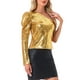 thumbnail image 4 of INSPIRAR CHIC Blusa de Mujer con Lentejuelas de Un Hombro, Manga Abullonada, para Fiesta de Cóctel, Brillante y Centelleante, Talla M, 4 of 5