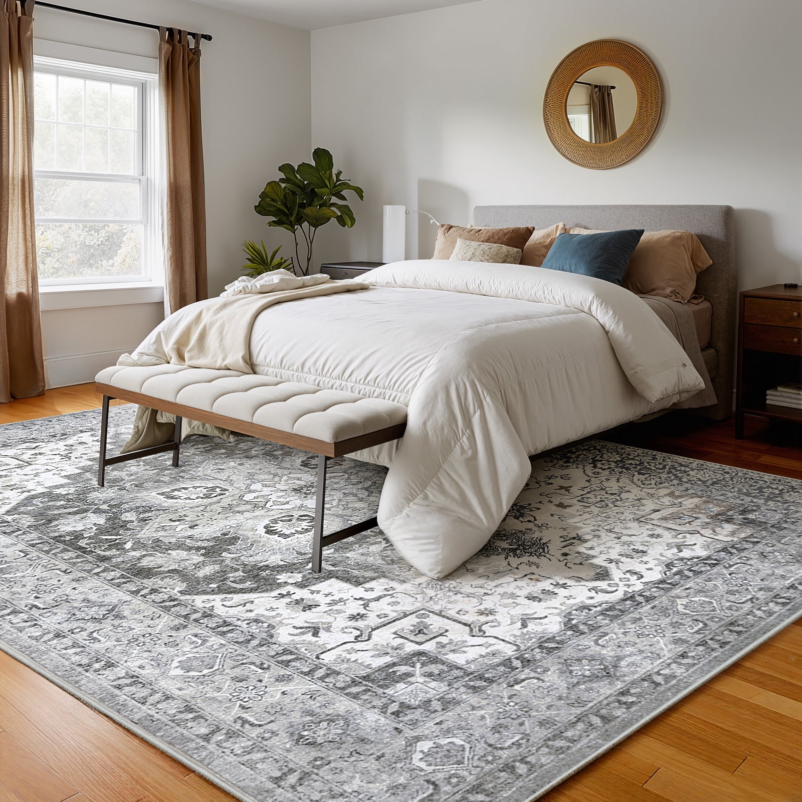 CHITOOMA 8'x10' Area Rugs for Living Room, Machine Washable Rugs Vintage Area Rug for Bedroom Dining Room Dorm Office with Non-Slip Backing, Stain Resistant Non-Shed Carpet