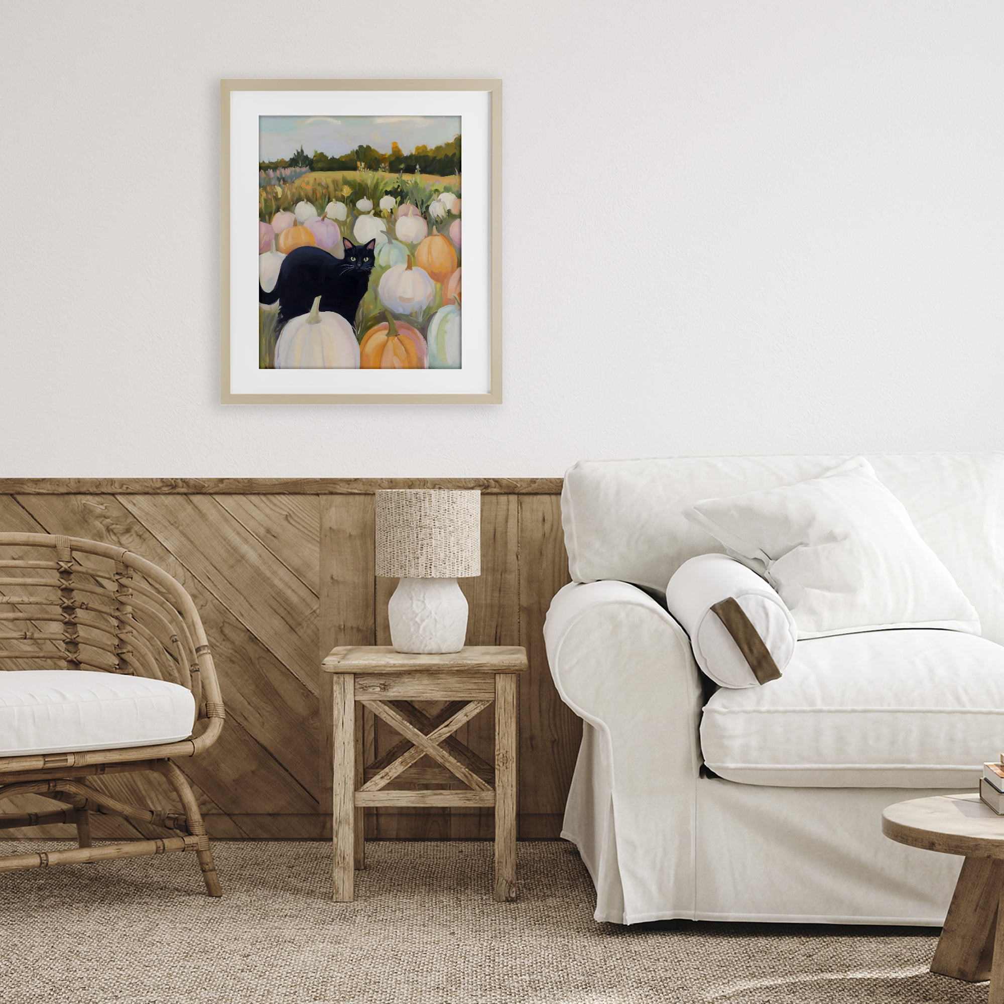 Stupell Industries Kitten & Pumpkins in Field Birch Framed Print Under Glass, design by The Prints Vibe