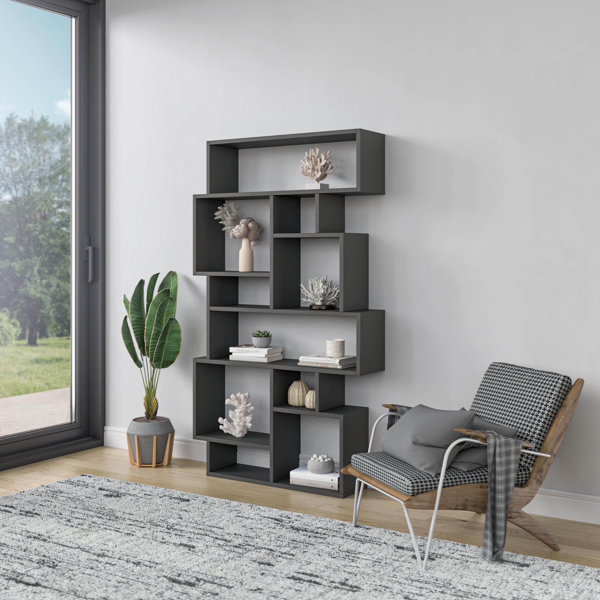 Ada Home Decor Furniture Multiple Tier Open Shelf Anthracite Berkshire Modern Bookcase