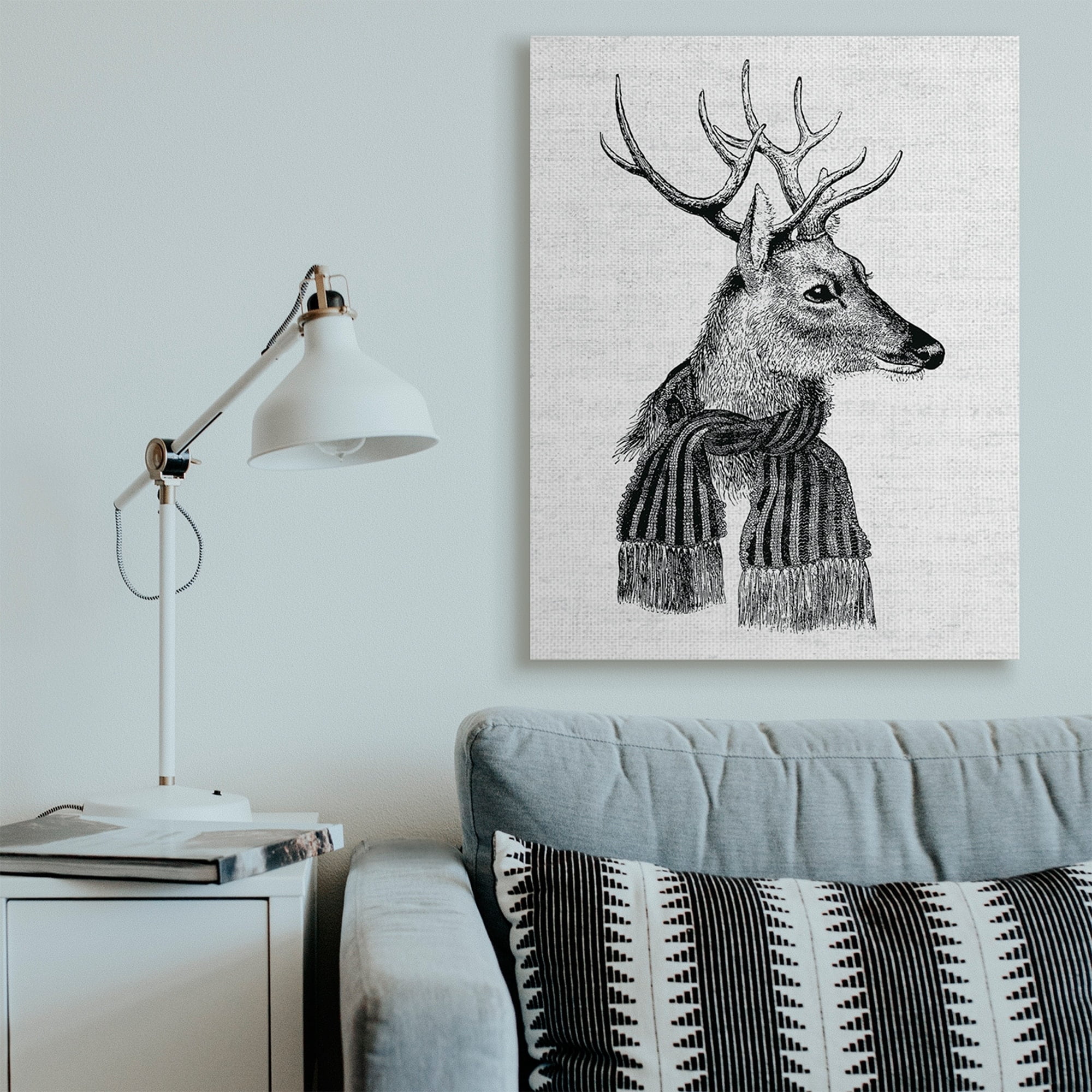 Stupell Industries Reindeer in Scarf Minimal Vintage Portrait Holiday Painting Gallery Wrapped Canvas Art Print Wall Art, 16 x 20