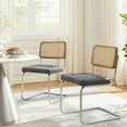 thumbnail image 5 of Art Leon Mid Century Modern Dining Chairs Set of 2, Rattan Upholstered Kitchen Chair with Chrome Legs, Faux Leather Living Room Chairs, Gray, 5 of 8