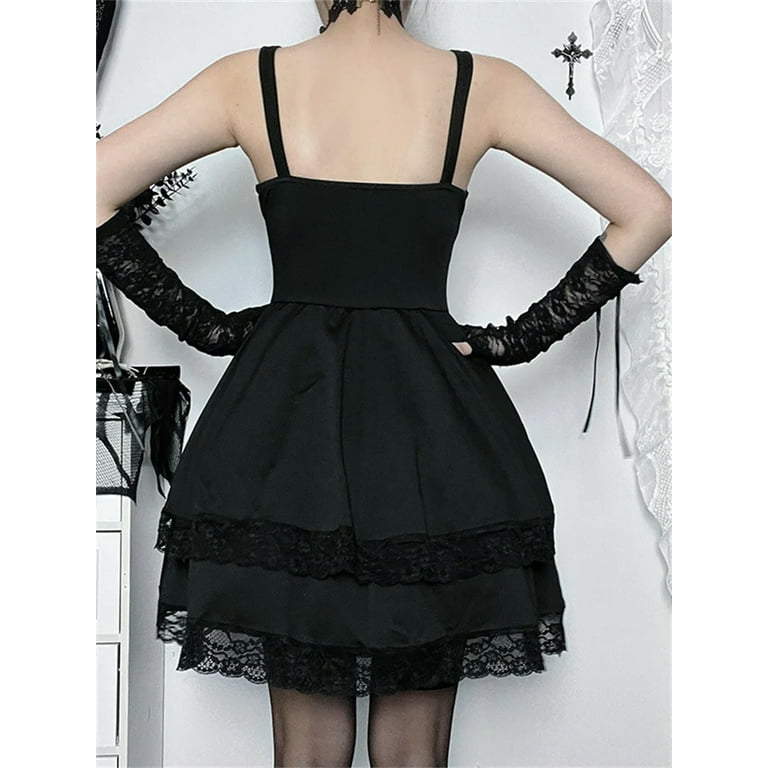 black gothic mesh mini dress Njagoc3 Womens Long Sleeve Sheer Mesh Mini Dress, Black, Gothic Party & Halloween Outfit, Women's, Size: Small